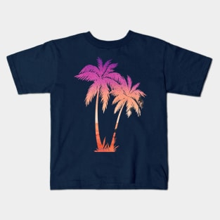 Palm trees silhouette and sunset double exposure Kids T-Shirt